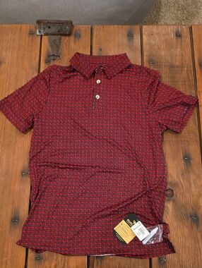 BURLEBO Red Patterned Short-Sleeve Polo